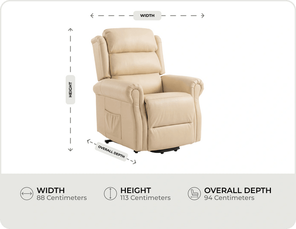 Cambridge Genuine Leather Cream Rise & Recline Mobility Chair measurements