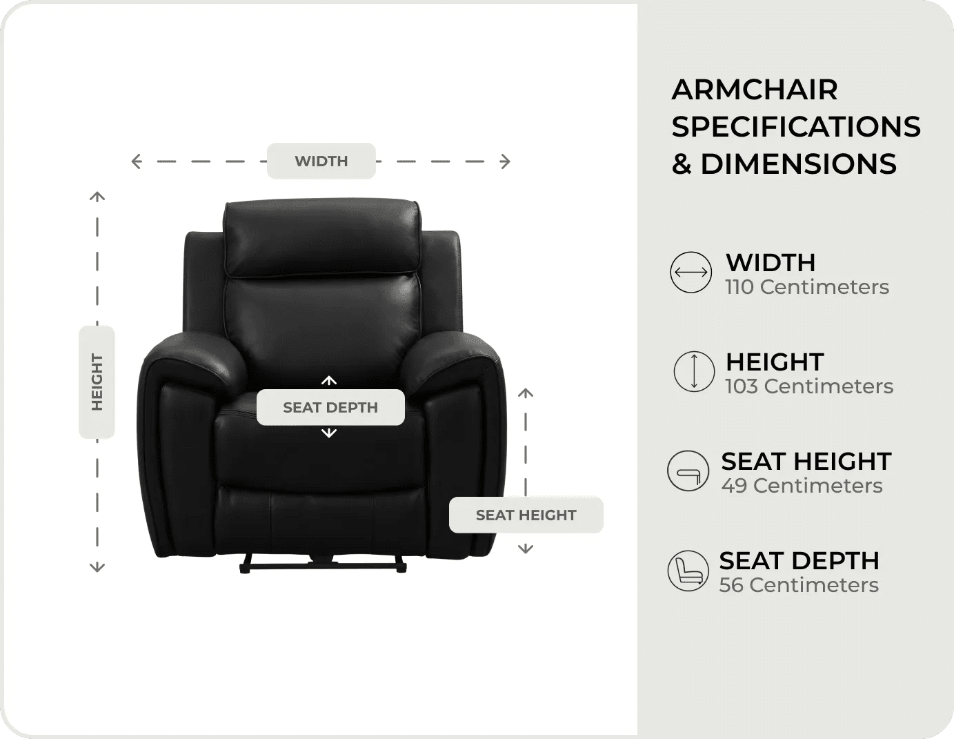 Leo Genuine Leather Black Electric Power Recliner Armchair