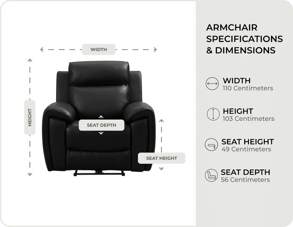 Leo Genuine Leather Black Electric Power Recliner Armchair