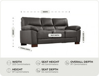 Dalmore Genuine Leather Grey 3 Seater Sofa measurement
