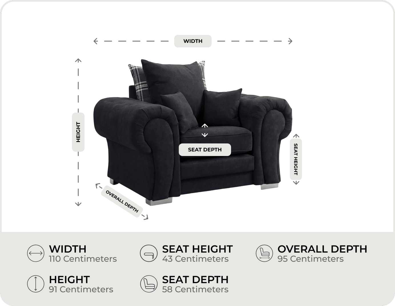 
Florence Scatter Black Fabric Armchair
measurements