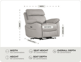 Torino Genuine Leather Light Grey Electric Power Recliner Armchair    measurements
