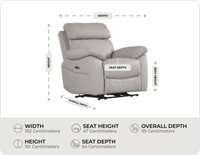 Torino Genuine Leather Light Grey Electric Power Recliner Armchair    measurements
