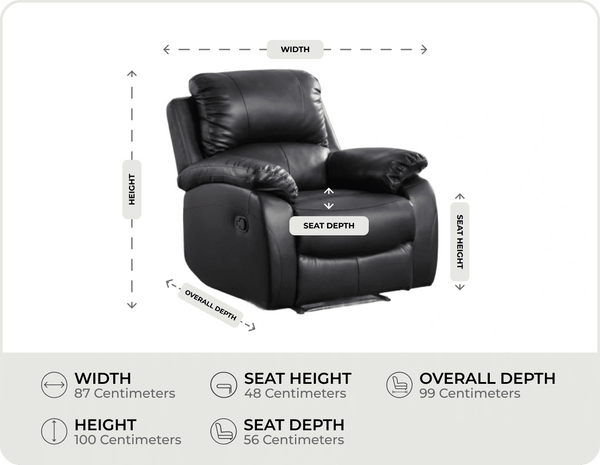 Serano Black Leather Manual Recliner Armchair measurements
