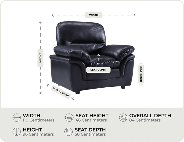 Florence Black Leather Armchair measurement 