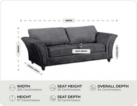 Cotswold Grey Fabric 3 Seater Sofa measurements
