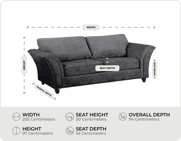 Cotswold Grey Fabric 3 Seater Sofa measurements
