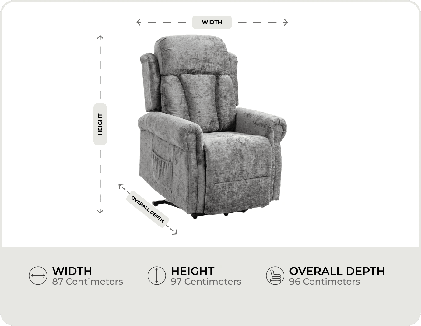 Derby Grey Fabric Rise & Recline Mobility Chair measurements