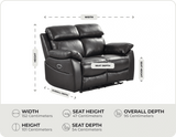 Torino Genuine Leather Black  Electric Power Recliner 2 Seater measurements