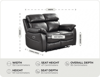 Torino Genuine Leather Black  Electric Power Recliner 2 Seater measurements