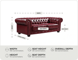 Chesterfield Red Leather Antique 3 Seater Sofa measurements