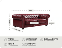 Chesterfield Red Leather Antique 3 Seater Sofa measurements