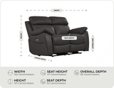 Torino Genuine Leather Grey Electric Power Recliner 2 Seater Sofa measurement