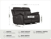 Torino Genuine Leather Grey Electric Power Recliner 2 Seater Sofa measurement