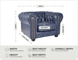 Chesterfield Blue Leather Antique Armchair measurement