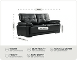Brighton Black Leather 3 Seater Sofa Sofa    measurements
