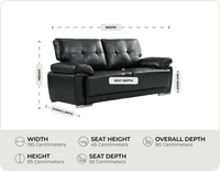 Brighton Black Leather 3 Seater Sofa Sofa    measurements
