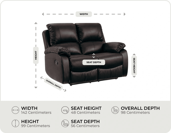 Serano Brown Leather Manual Recliner 2 Seater Sofa measurements
