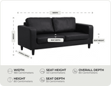 Nova Black Leather 3 Seater Sofa measurements