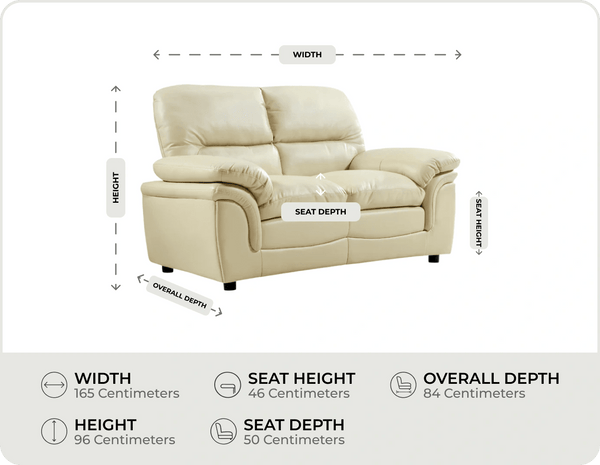 Florence Cream Leather 2 Seater Sofa measurement 