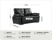 Brighton Black Leather 2 Seater Sofa    measurements
