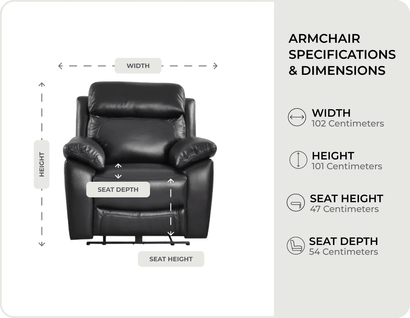 Torino Genuine Leather Black  Electric Power Recliner Armchair