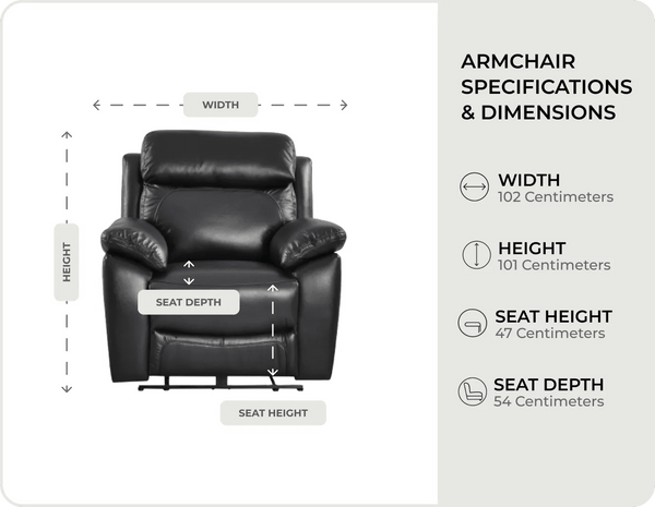Torino Genuine Leather Black  Electric Power Recliner Armchair
