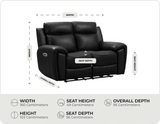Leo Genuine Leather Black Electric Power Recliner 2 Seater Sofa measurements