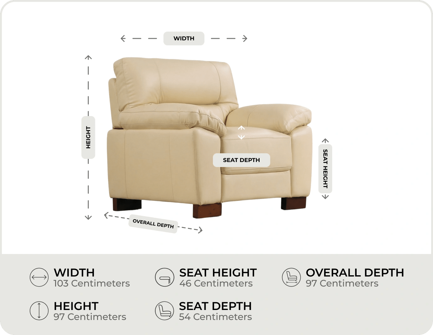 Dalmore Genuine Leather Cream Armchair measurement 


