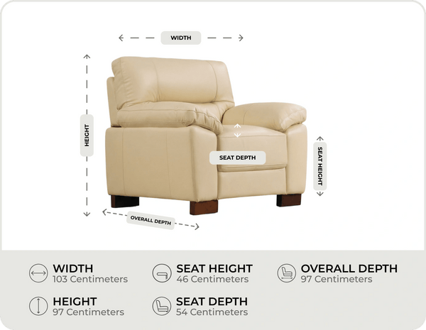 Dalmore Genuine Leather Cream Armchair measurement 


