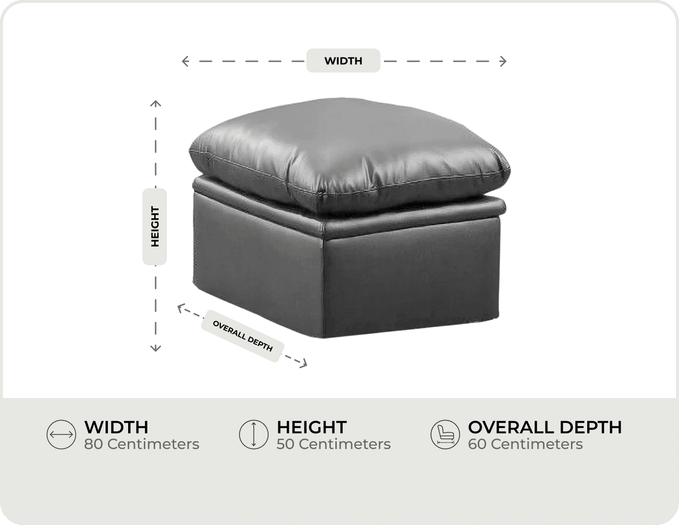 Florence Grey Leather Footstool measurement