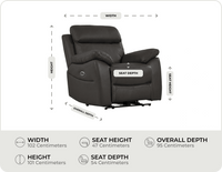 Torino Genuine Leather Grey Electric Power Recliner Armchair measurements