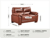 Dalmore Genuine Leather Tan 2 Seater Sofa measurement 