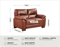 Dalmore Genuine Leather Tan 2 Seater Sofa measurement 