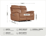 Torino Genuine Leather Caramel Electric Power Recliner 2 Seater Sofa
   measurements
