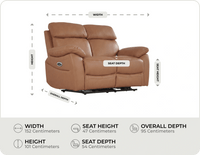 Torino Genuine Leather Caramel Electric Power Recliner 2 Seater Sofa
   measurements
