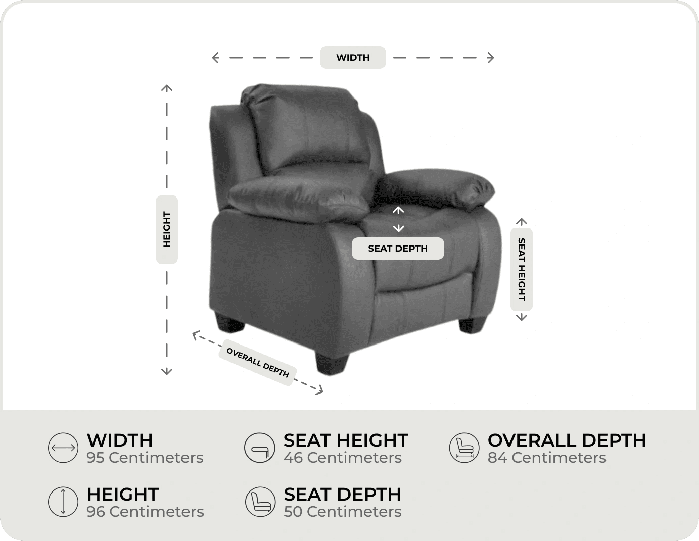 Veloura Grey Leather Armchair measurement
