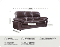 Florence Brown Leather 3 Seater Sofa measurement