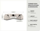 Euphoria Light Grey Corner Sofa measurements