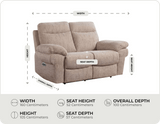 Lunaro Beige Fabric Electric Recliner 2 Seater Sofa measurements
