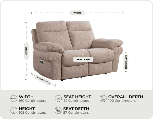 Lunaro Beige Fabric Electric Recliner 2 Seater Sofa measurements
