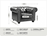 Chesterfield Grey Leather Antique Armchair measurements
