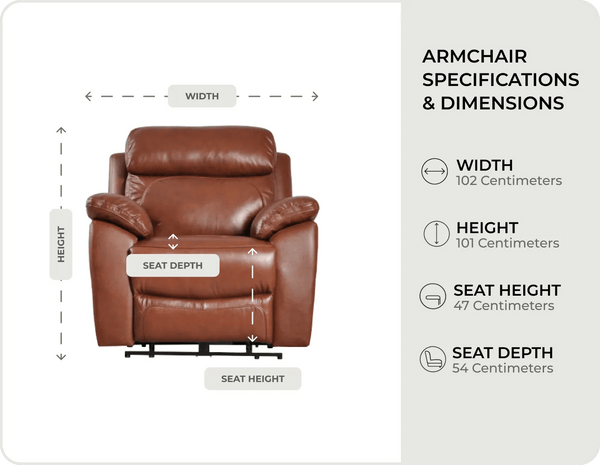 Torino Tan Leather Electric Recliner Armchair measurements