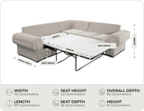 Florence High Back Cream Fabric Corner Sofa Bed measurements