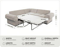 Florence High Back Cream Fabric Corner Sofa Bed measurements