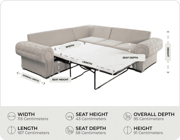 Florence High Back Cream Fabric Corner Sofa Bed measurements