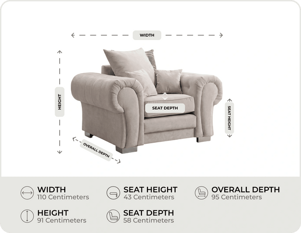 Florence Cream Scatter Back Fabric Armchair measurements