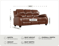Veloura Tan Leather 3 Seater Sofa measurement