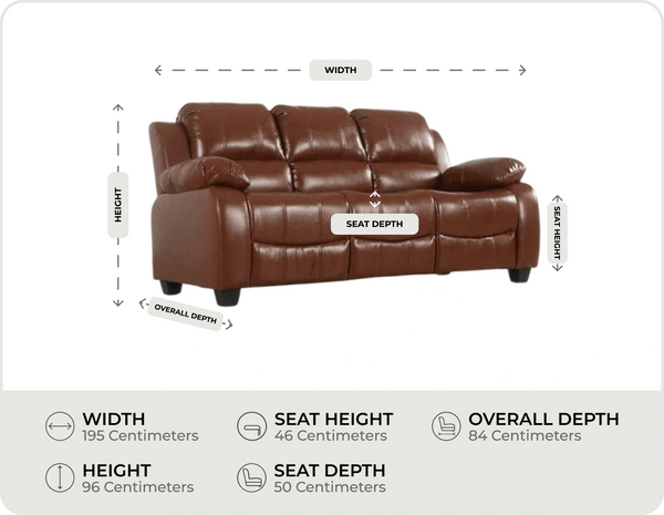 Veloura Tan Leather 3 Seater Sofa measurement