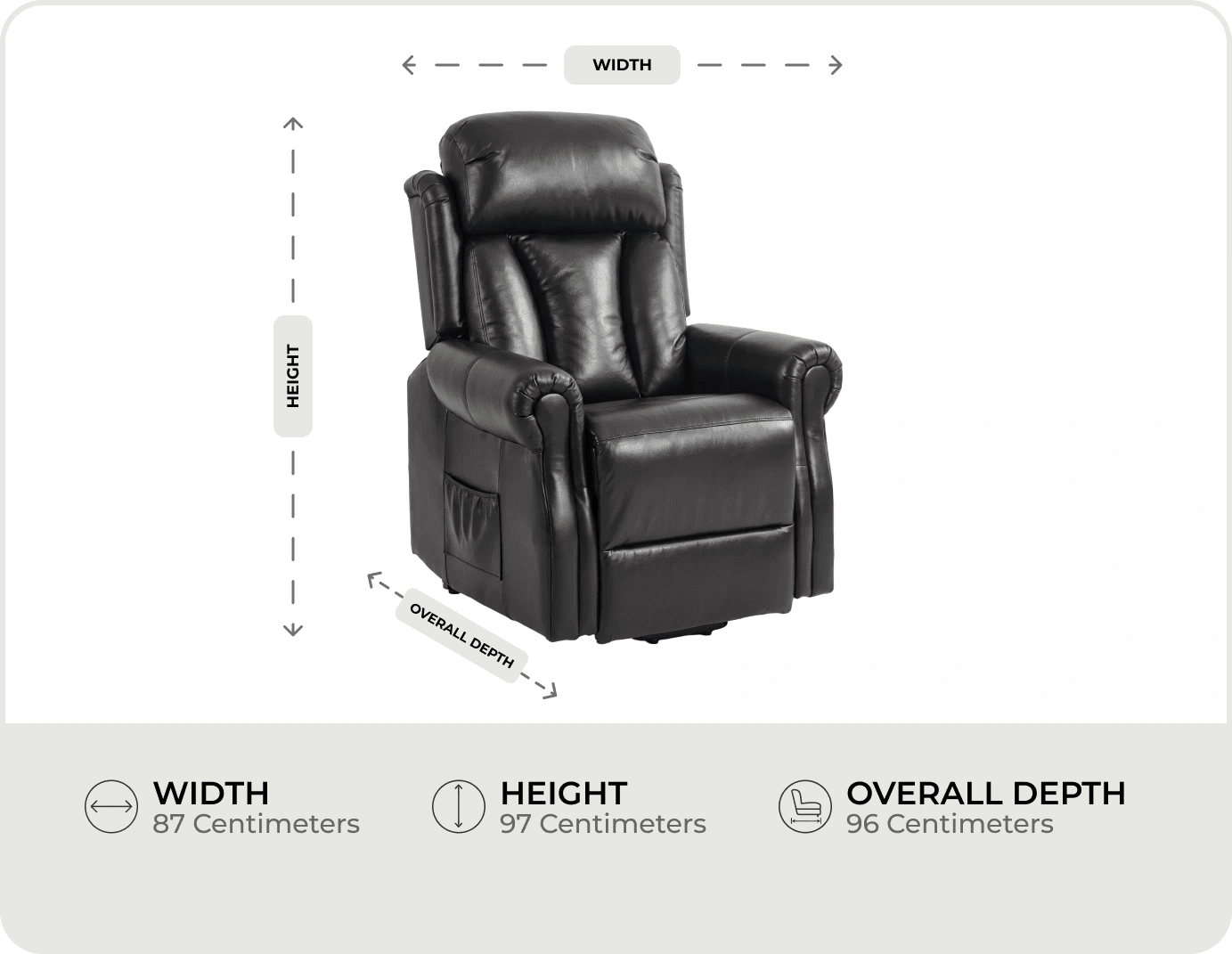 Derby Genuine Leather Black Rise & Recline Mobility Chair measurements
